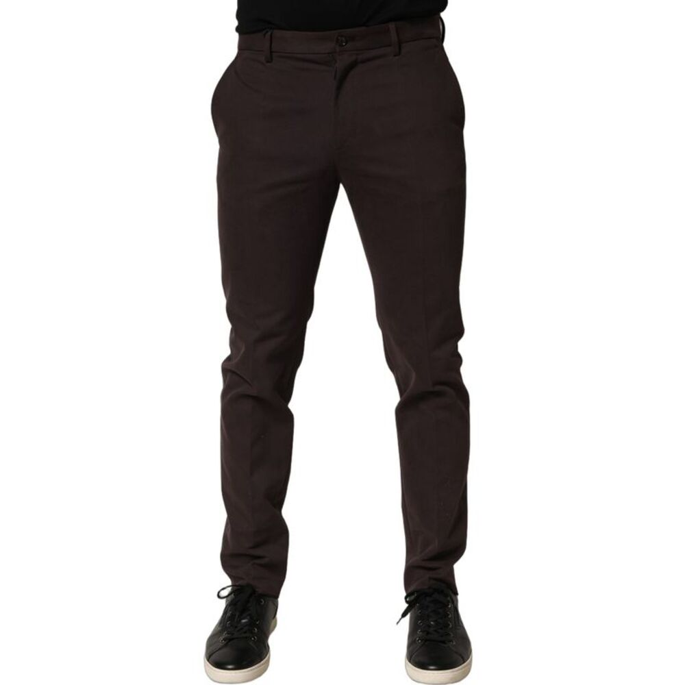 Dolce & Gabbana Brown Cotton Skinny Leg Dress Trouser Men's Pants